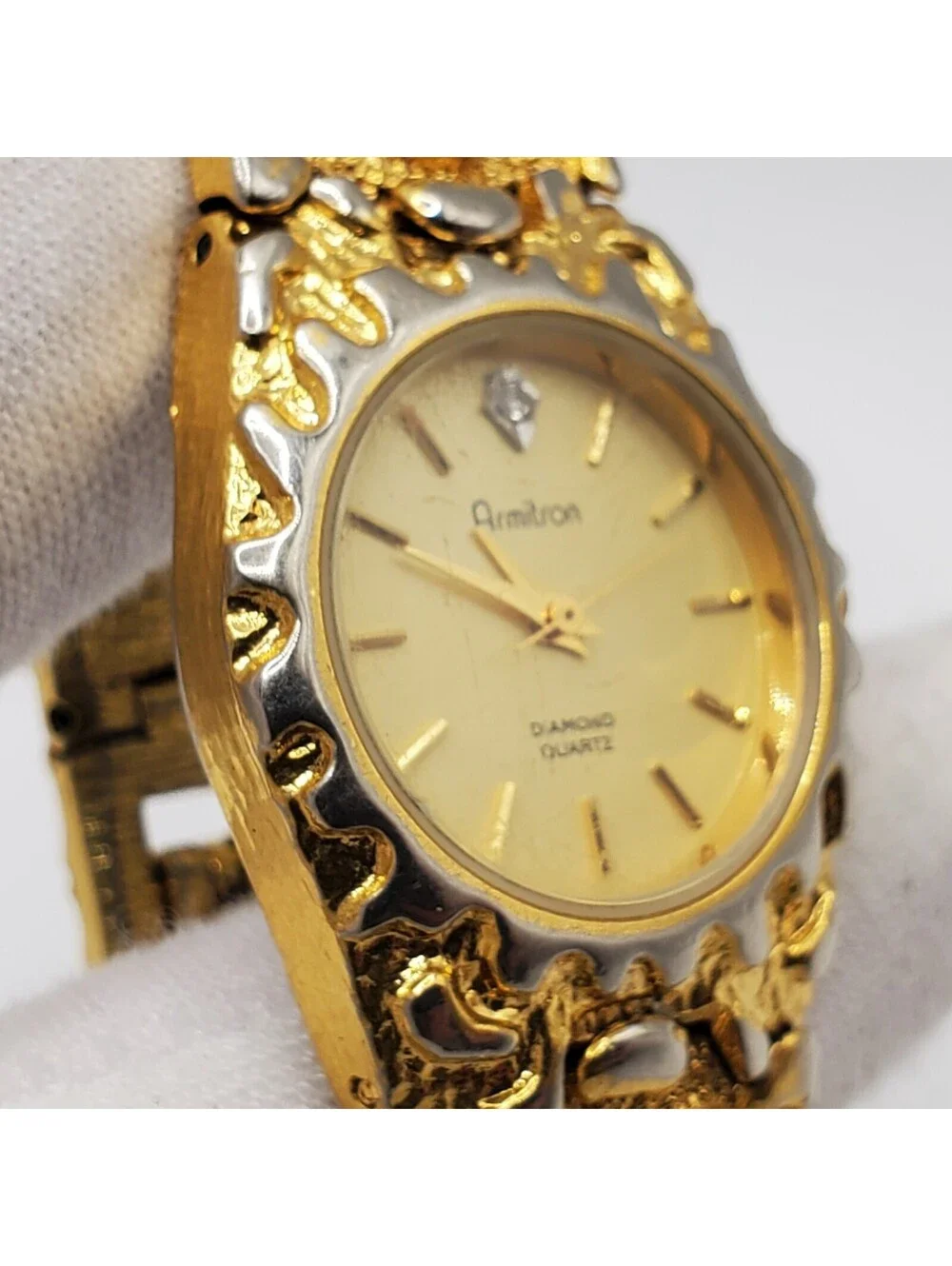 Armitron Gold Nugget Style Watch Women 24mm New Battery